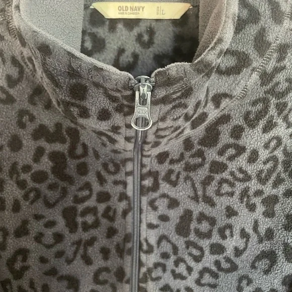 Old Navy grey Leopard Print zipper fleece Jacket ladies size L - Picture 7 of 10